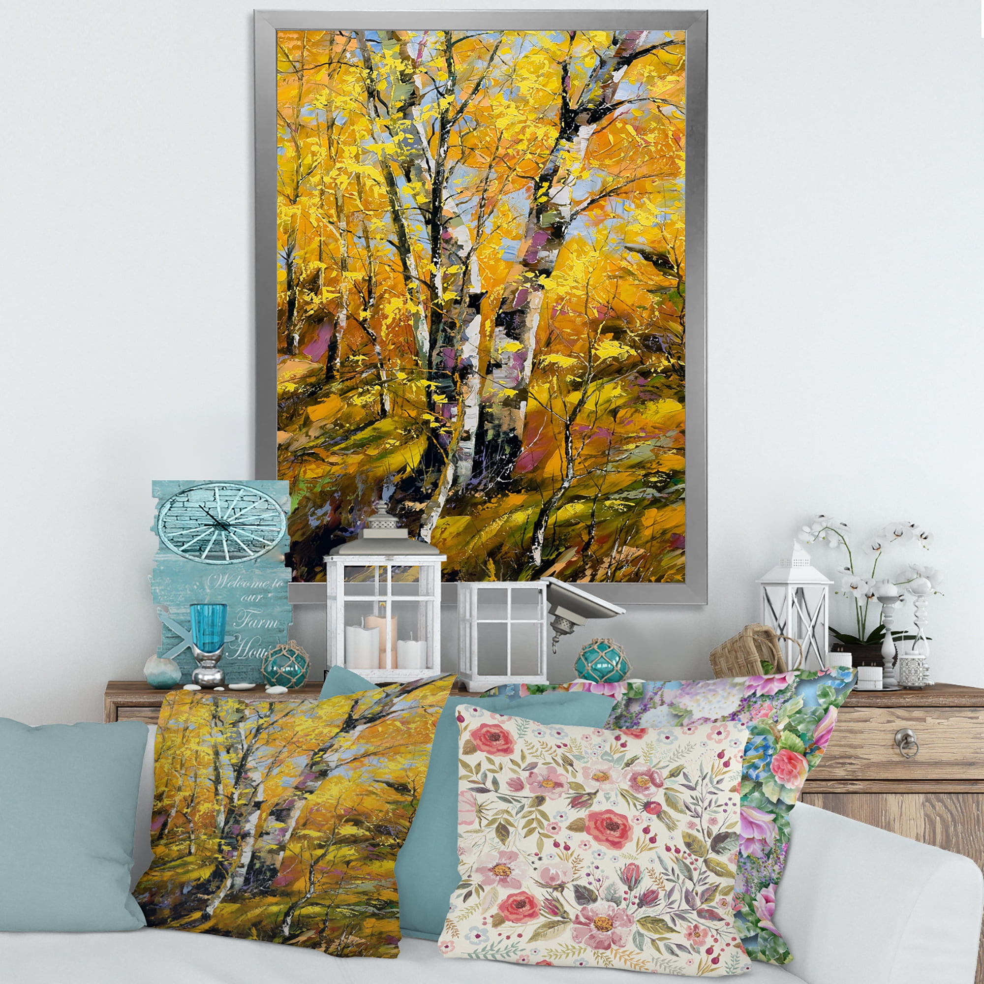 Designart 'Birches In Yellow Autumn Wood Forest' Country Framed Art Print