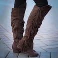 thumbnail image 4 of NOKIO Women Mid Calf Boots Ladies Over The Knee Long Boots Fringe Western Cowboy Bootie Pointed Toe Heel Tassel Boots Autumn Winter Casual Shoes Women'S Knee High Suede Riding Boots, 4 of 5
