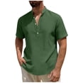 thumbnail image 3 of THDHVS Mens Summer Shirts,Men Solid Color Short Sleeve Mandarin Collar Shirt Half Button Placket Casual,T Shirts for Man Army Green 3XL, 3 of 7