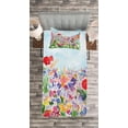 thumbnail image 3 of Ambesonne Floral Quilted Bedspread Set 2 Pcs, Summer Blooms, Twin Size, Red Green Purple, 3 of 3