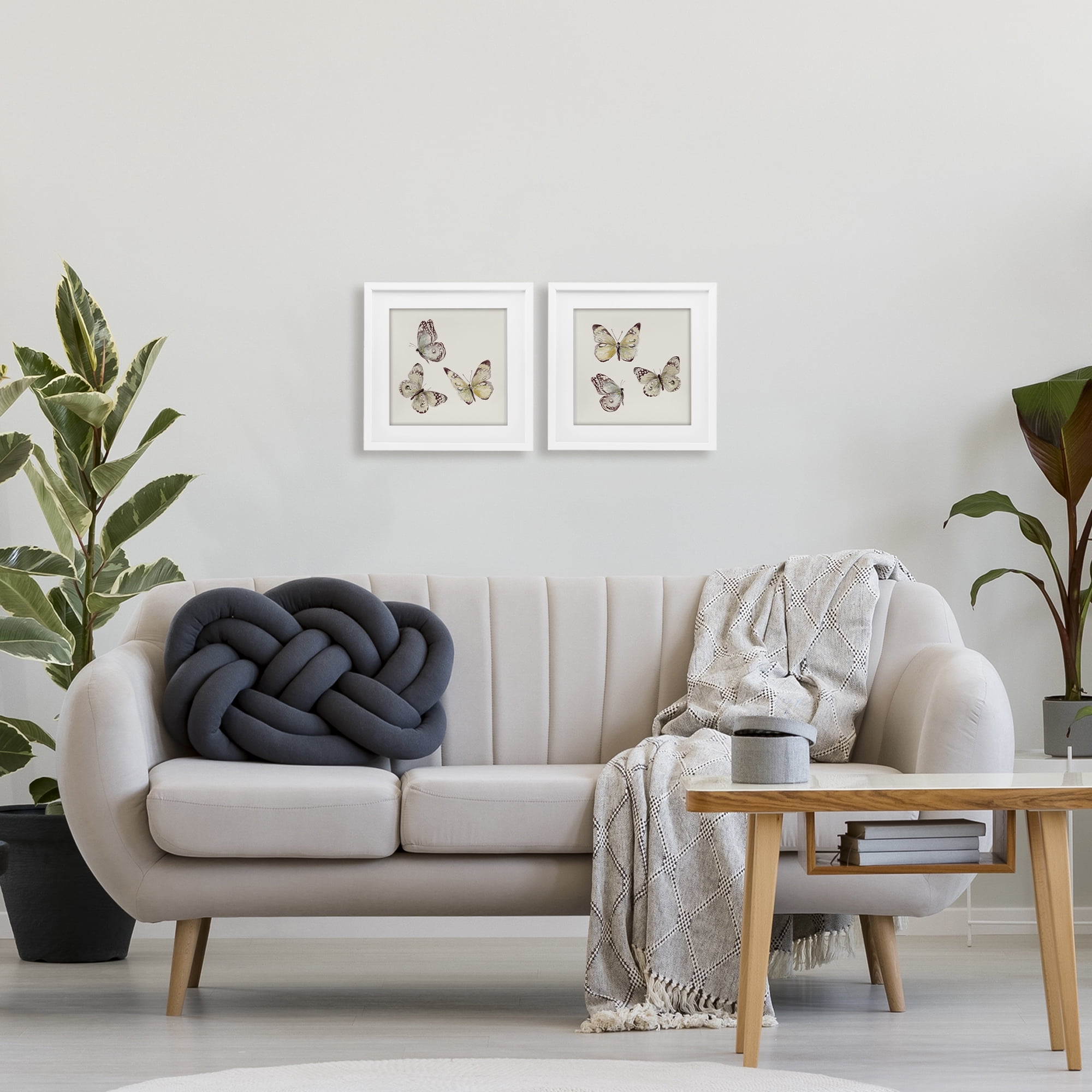 Stupell Industries Flight of Butterflies on Beige 2 Piece White Framed Print Under Glass Set, design by Patricia Pinto