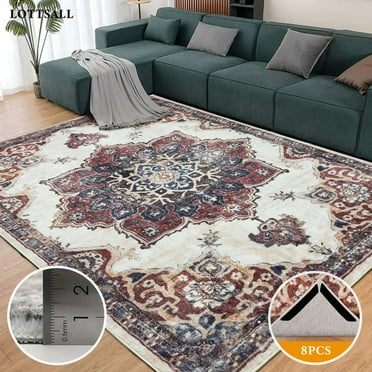 LOTTSALL Vintage 8x10 Area Rugs for Living Room, Machine Washable Living Room Rug with TPR Backing, Thorn Flower LR-2-5
