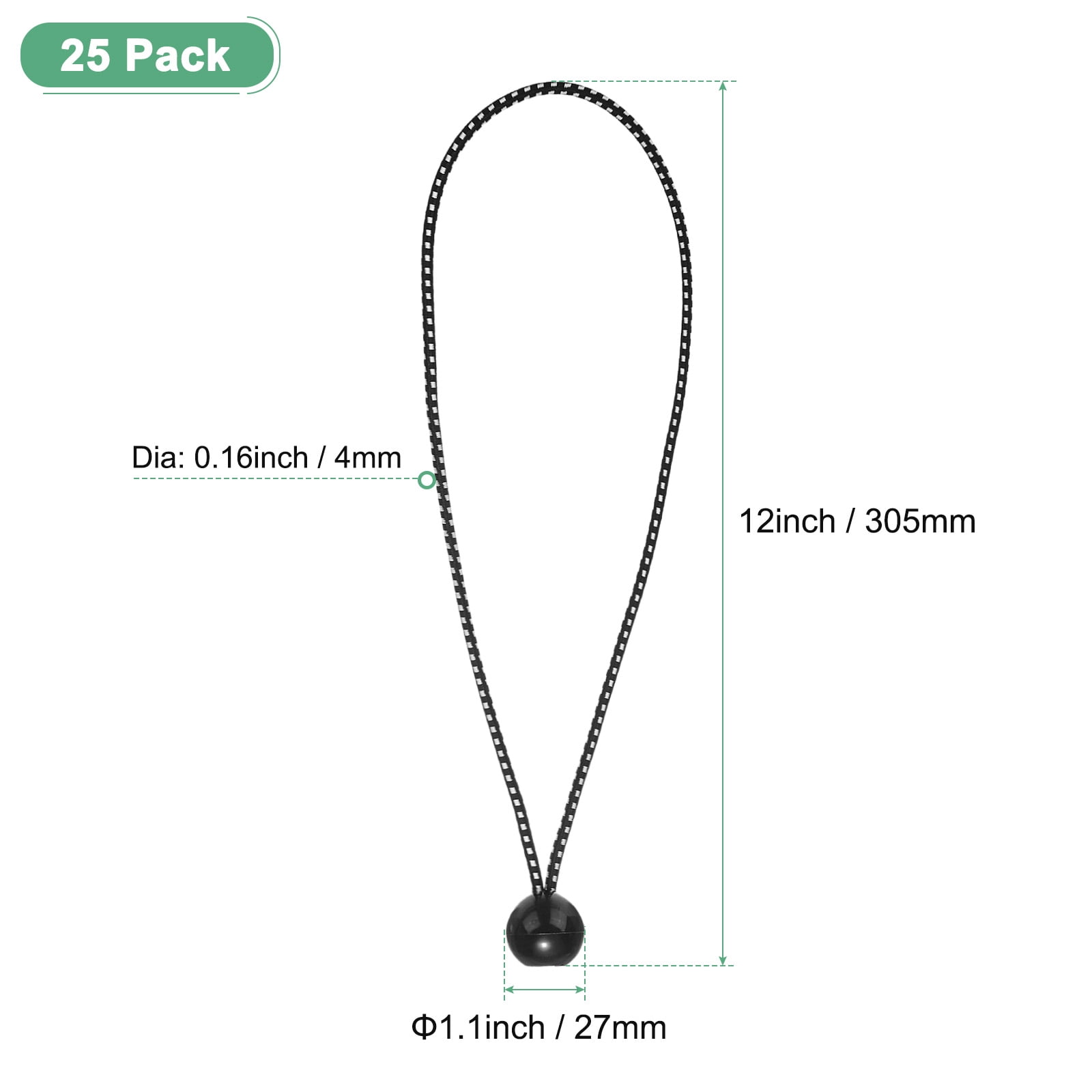 Uxcell 25-Pack Ball Bungee Cords, 12 Inch High Elastic Canopy Tarp Tie Down Bungee Balls for Tent/Cargo Holding [Black White]
