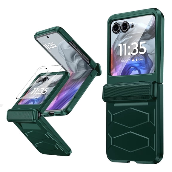 Vizvera for Motorola Razr 50/Razr 60 Case with Hinge Cover,Built-in Screen Protector Shockproof All-Inclusive Smartphone Cover Wireless Charging for Motorola Razr 2024/Razr 2025-Green