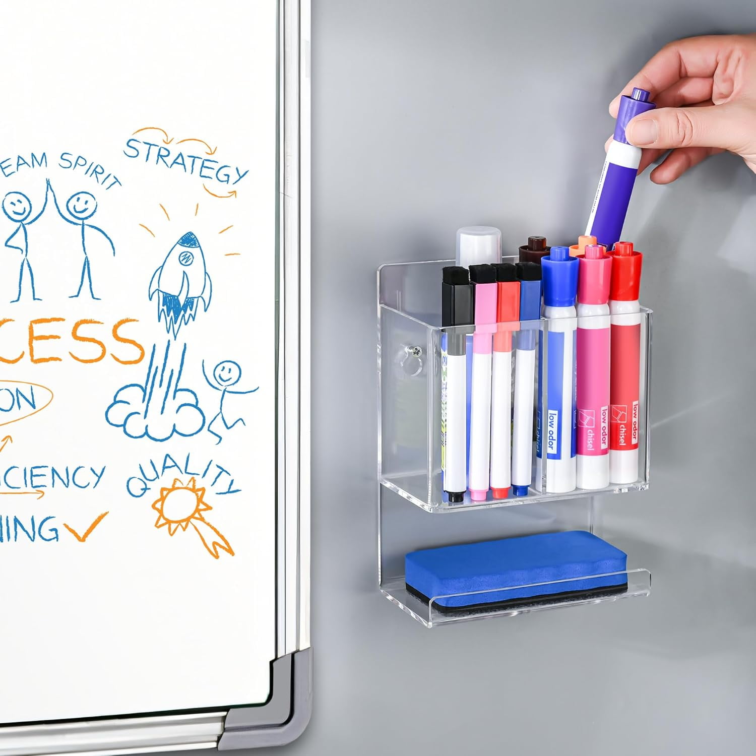 Dry Erase Marker Holder, Wall Mounted Marker Holder for Remotes, Makeup, Acrylic Pen Organizer for Whiteboard, Office, Classroom, Wall Pen Pencil Storage for Classroom Organization
