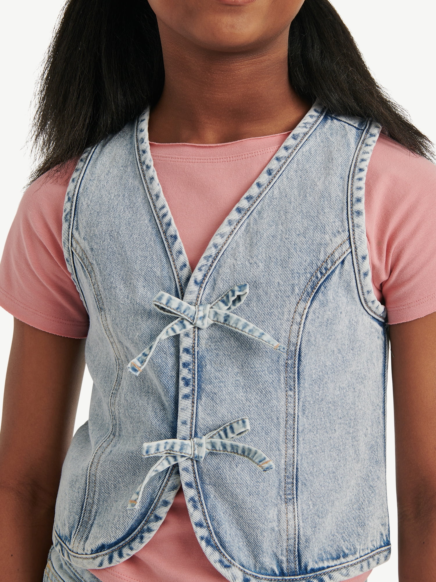 Justice Girls Bow Denim Vest, Sizes XS - XLP
