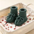 thumbnail image 6 of Xfvqtps Baby Booties Knitted Crochet Solid Color Lace up Bow Mid Tube Non Slip Soft Comfortable Warm Winter House Shoes Prewalker Green, 6 of 8