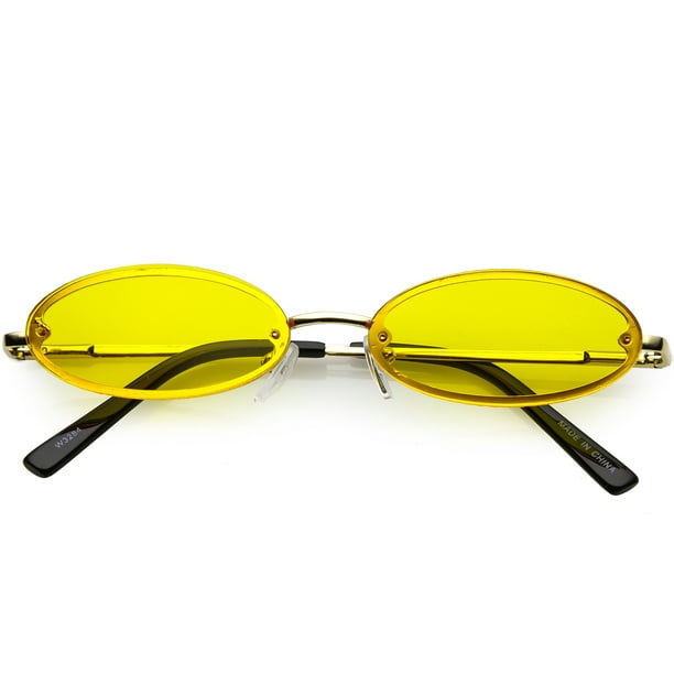 Sunglassla Retro Small Rimless Oval Sunglasses Slim Arms Color Tinted Lens 54mm Gold 