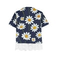 thumbnail image 4 of AJTQTH Tees for Girls Stylish Cute Floral Printed Tshirts Crewneck Short-Sleeved Tops Lace Patchwork Outfits Summer Casual School Holiday Clothes Navy 130, 4 of 4