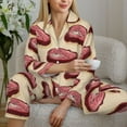 thumbnail image 6 of Pajama Sets for Women 2 Pcs, steak cartoon print Button Down Long Sleeve Sleepwear Lounge PJ Sets, 6 of 6