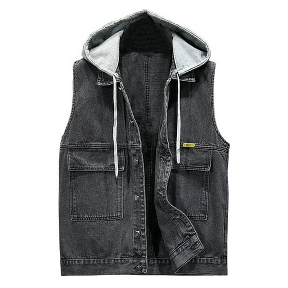 Men Vest Loose And Detachable Hooded Denim Vest Jacket