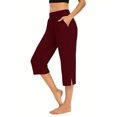 thumbnail image 2 of Wutalume Women's High Waist Side Slit Capri Pants with Pockets Elastic Wide Leg Casual Loose Fit Summer Beach Trousers,Wine XL, 2 of 6