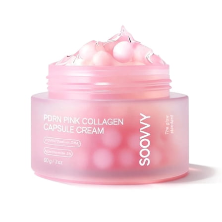 SOOVVY Pink Collagen Capsule Cream, Face Moisturizer, Lightweight Moisturizing Cream , Niacinamide for Uneven Skin Tone, Glow hydration, Korean Skin Care, 2 oz