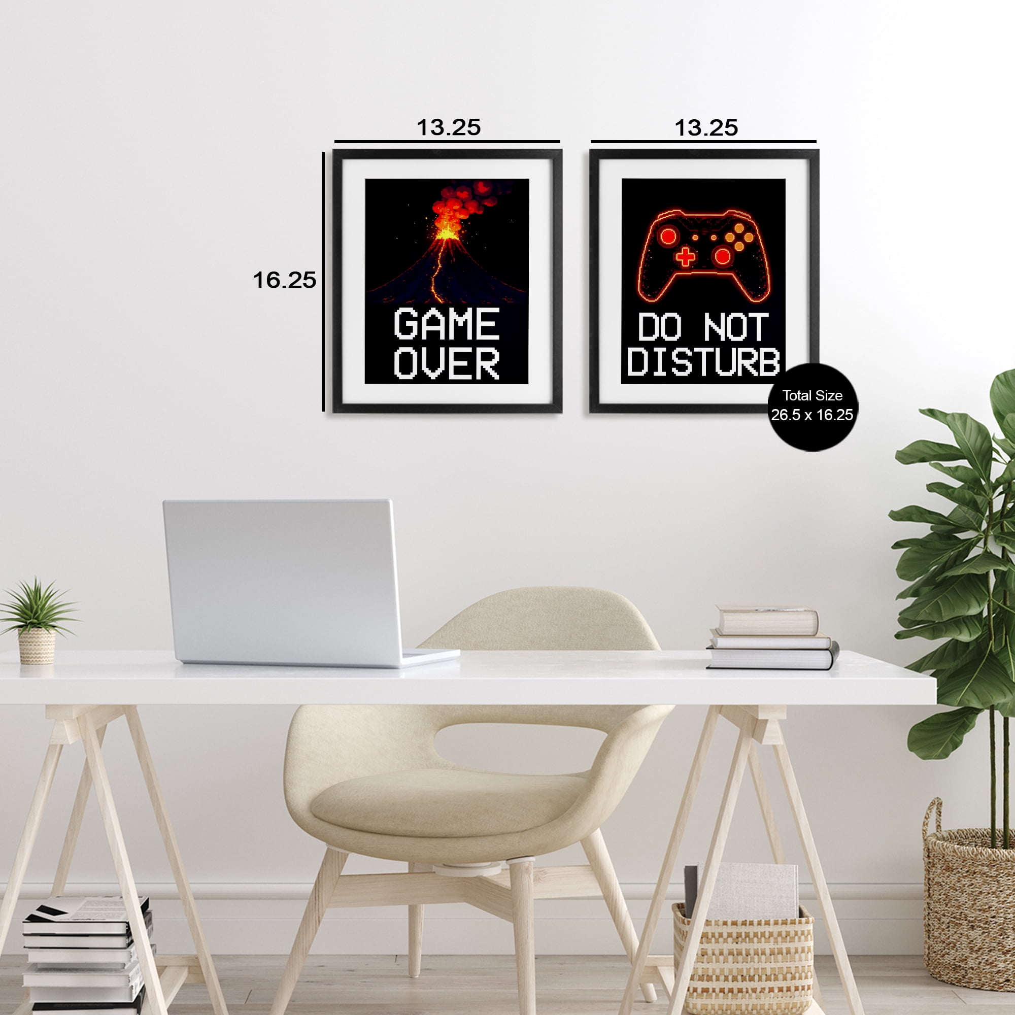 Pixel Game Sentiments 2 Piece Black Framed Print Under Glass Set, design by Kim Allen