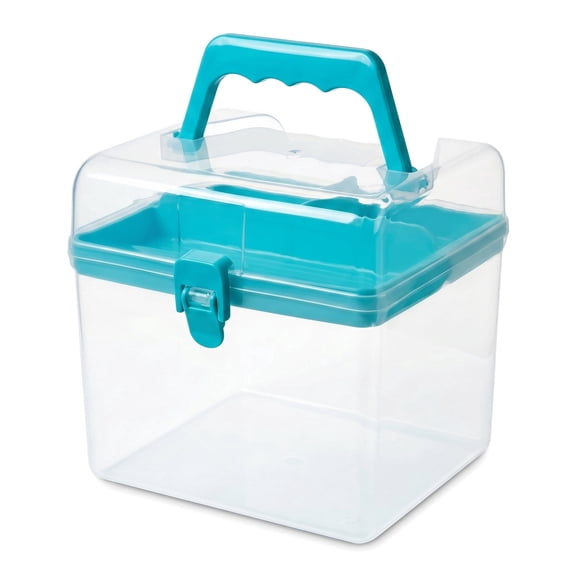 Sewing Box Organizer, Portable Multipurpose Organizer for Stationery, Sewing, Art Craft – 2-Layer Clear Plastic Storage Box with Removable Tray