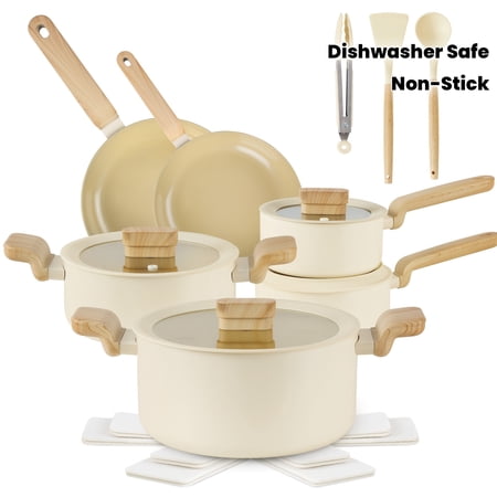 [Ceramic Cookware Set]17pcs Ceramic Pots And Pans Set, Kitchen Cookware Set Non-toxic Healthy Non Stick Cooking Set Cooking Set, Induction Cookware, Dishwasher Safe, Beige