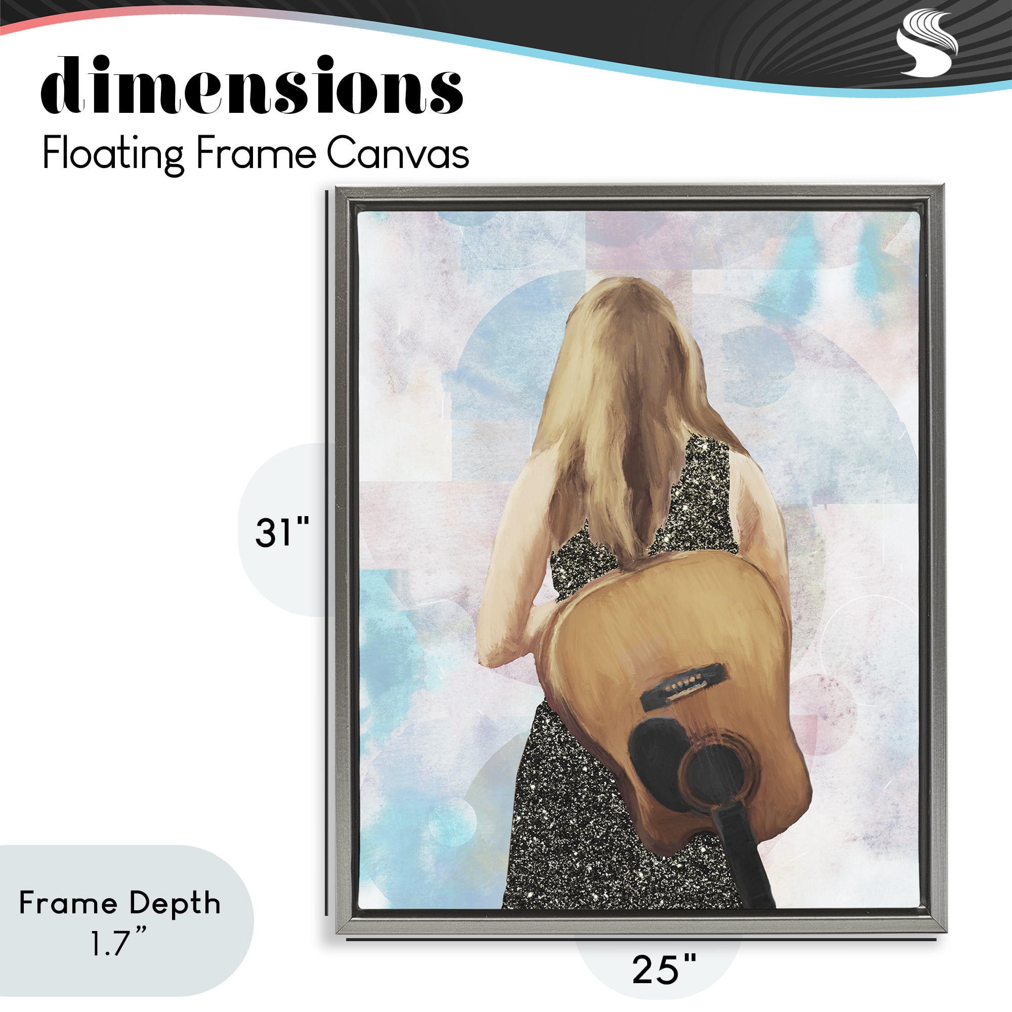 Stupell Industries Dreaming With My Guitar Gray Framed Floater Canvas Wall Art, design by Dan Meneely