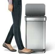 simplehuman Kitchen Trash Can, 11.8 Gallon Stainless Steel Step Garbage Bin with Soft Close Lid. Silver