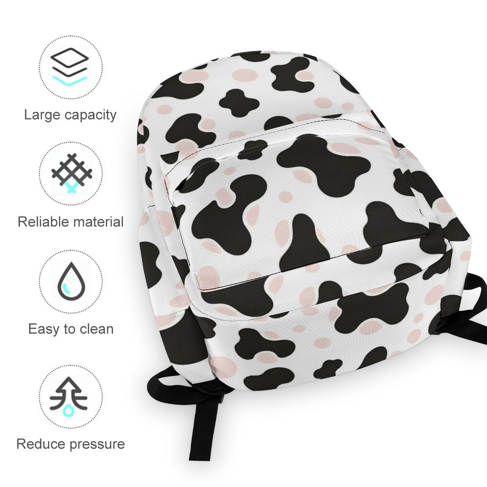 Large Capacity Half Print Backpack 11.8×16.5×5.9in Multifunctional Zipper Design Convenient Switch Simple Cow-print Pattern1_1