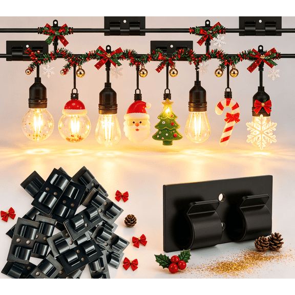 Chnmavx 10-Packs Christmas Light Clips, Hooks For Outdoor String Lights Clips, Heavy Duty Black Cable Clips with Waterproof Adhesive Strips, String Lights Cord Organizer Hooks For Party Decor