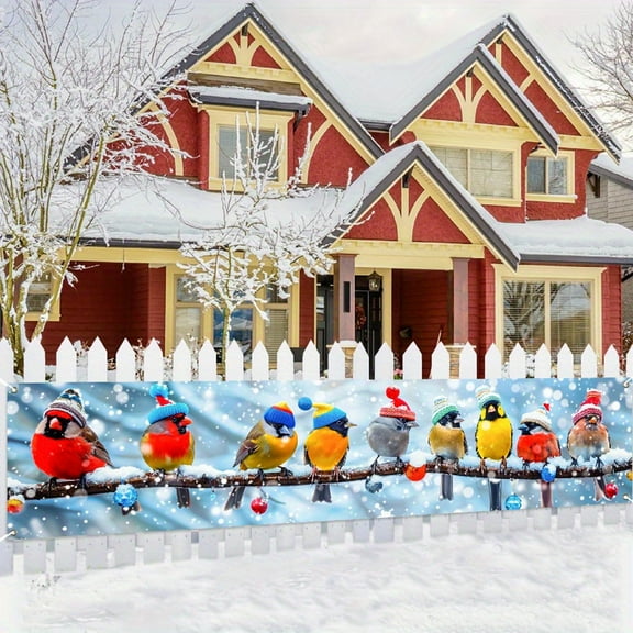 1 piece, 2D flat winter Christmas bird pattern hanging banner wearing a hat, perfect for garden, house, fence, garage decoration, wall decoration, courtyard sign, party decoration, home decoration, p