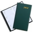 thumbnail image 1 of Planificador 2024 (7'' x 3,9''), organizador mensual semanal y diario para gestión del tiempo, cubierta de cuero suave, verde, 1 of 5