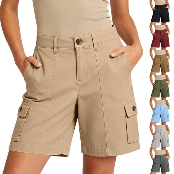 Yievot Cargo Shorts for Women 7 Inch Inseam Button High Waist Multi Pocket Casual Summer Outdoor Hiking Shorts