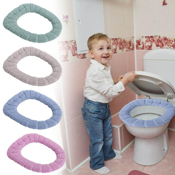 Soft Fuffly Toliet Seat Cover,11.81" Dia Elastic Thicker Warmer Machine Washable Cloth Toilet Seat Cover Pad,Soft Relaxing Stretchable Fibre Cloth Toilet Seat Cushion Cover,For Bathroom