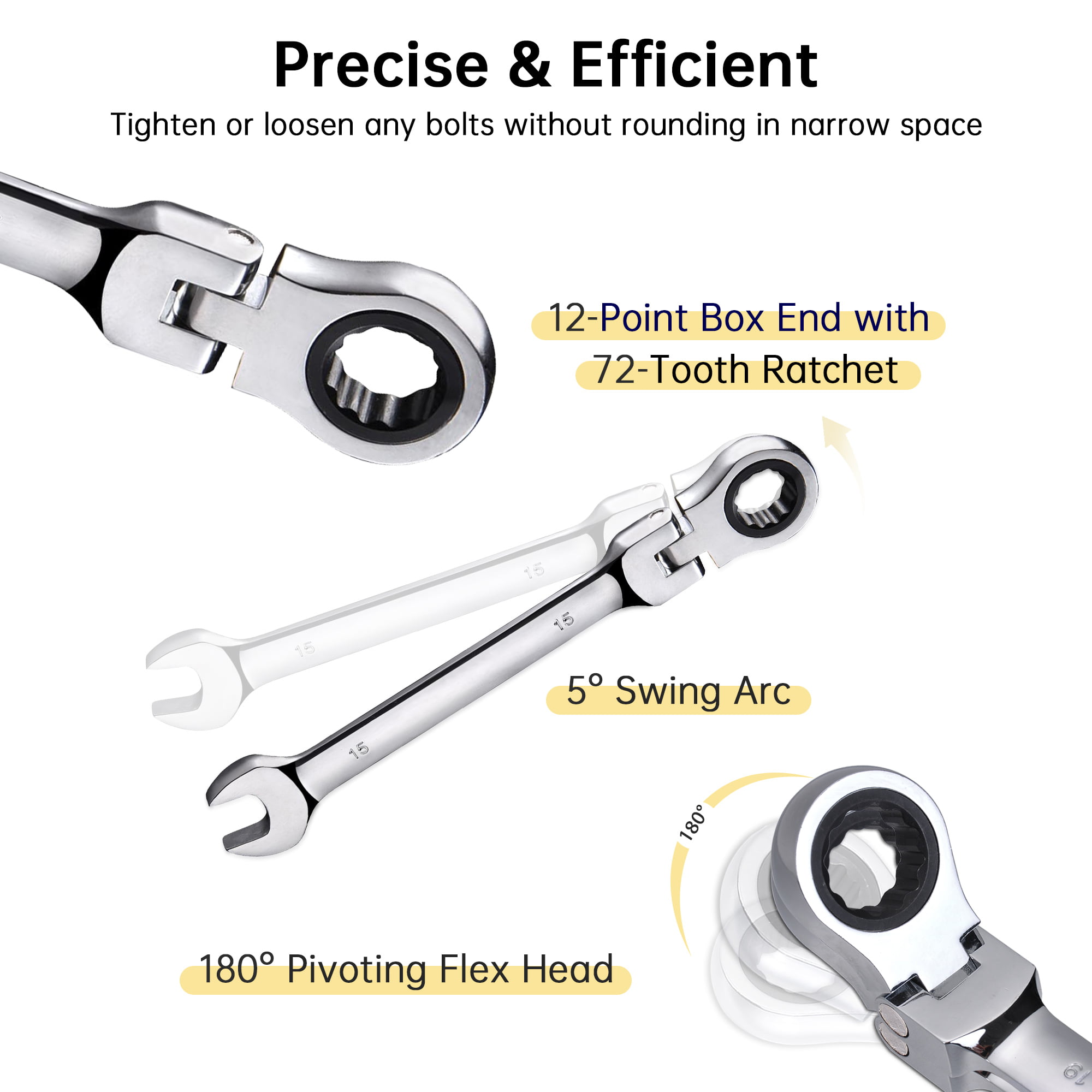 DURATECH Flex-Head Ratcheting Combination Wrench Set Metric 12-piece 8-19mm