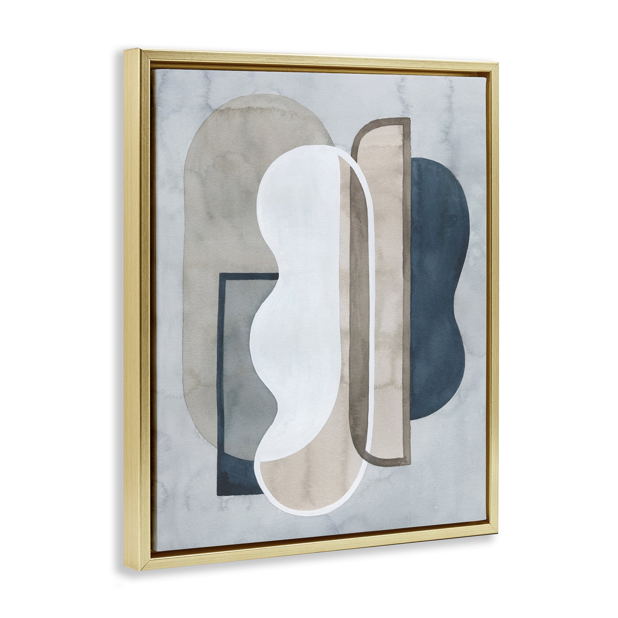 Stupell Industries Layered Wavy Shapes Abstract Painting Gold Floater Framed Canvas Art Print Wall Art, 25 x 31