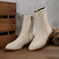 thumbnail image 5 of BLTIBY Women Mid Calf Boots Pointed Toe Chunk Flock Solid Color Boot Fashion Elegant Comfortable Booties Beige 40, 5 of 9