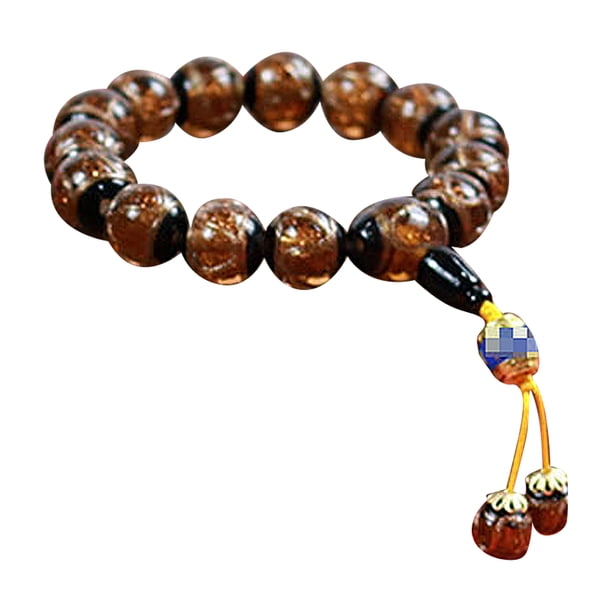 Pulsera de vidrio de colores, cuentas de Buda, pulseras elásticas de cuentas de meditación de yoga para hombres y mujeres - Marrón