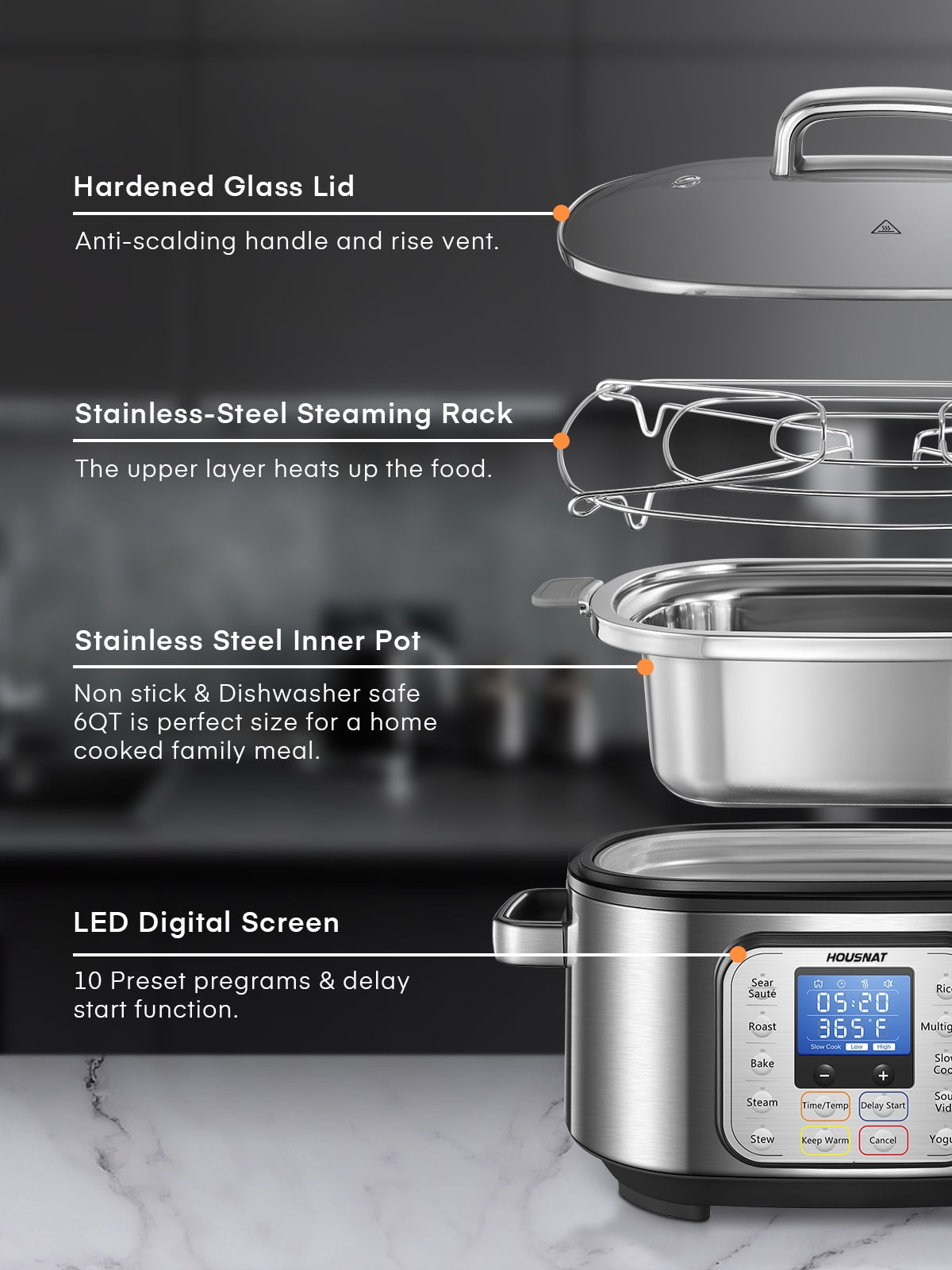 BLUELK 10-in-1 Electric Pressure Cooker, Multi-Functional Slow Cooker, Rice  Cooker, Sauté pan, Soup Pot, Egg Cooker, Warmer, Preset Cooking(6 Quart) 
