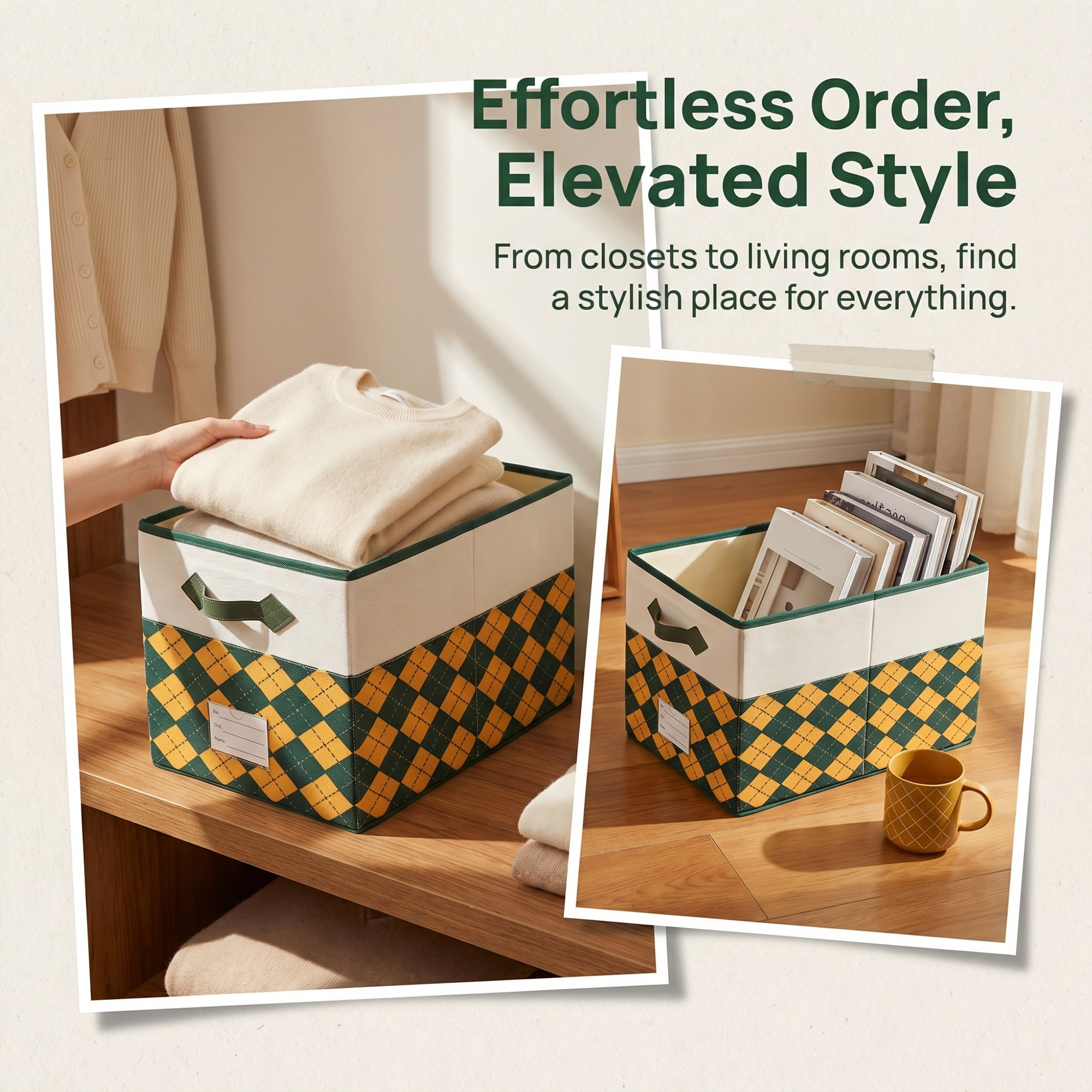 Unique Bargains Storage Basket with Handle for Organizing Orange Green 17.3"x11.8"x10.6"