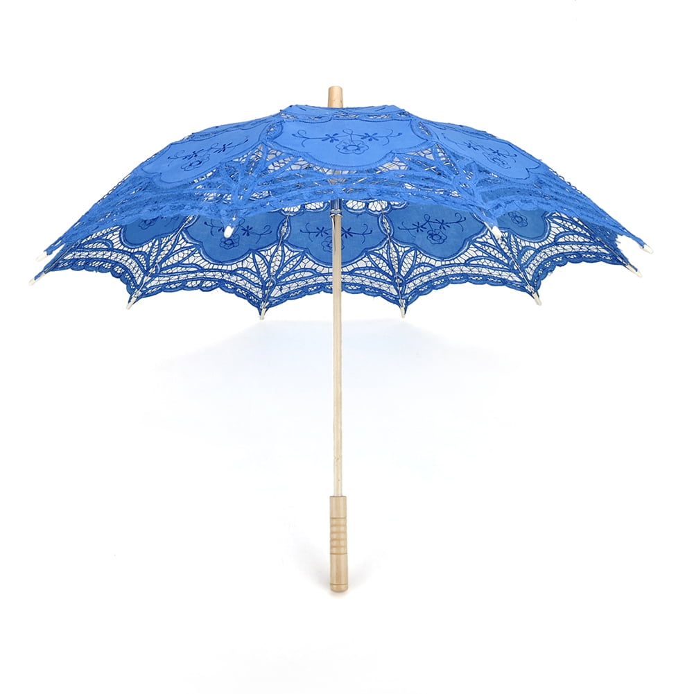 Outdoor Wedding Lace Parasol - BLUE/ Straight Handle / Battenburg 2024 Lace