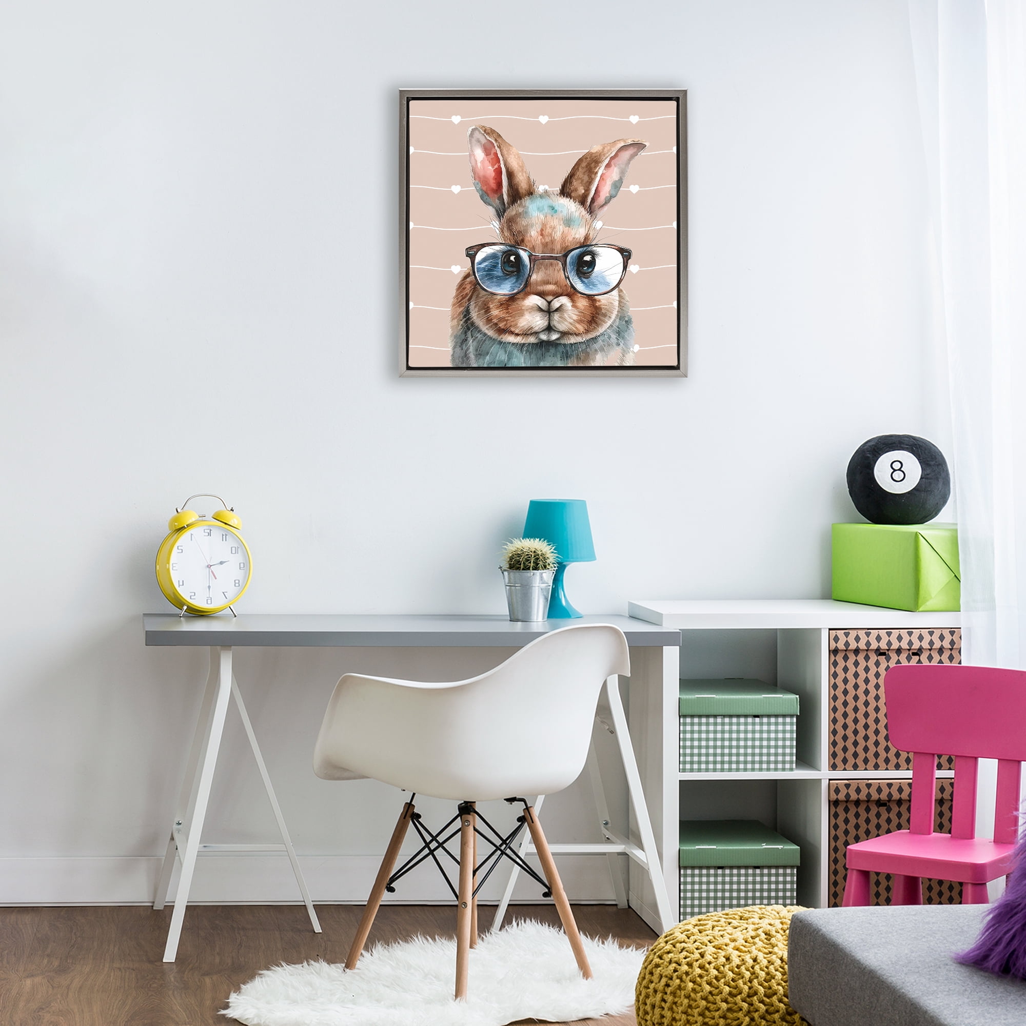 Stupell Industries Buster Rabbit with Specs Gray Framed Floater Canvas Wall Art, design by Yvonne Coleman Burney