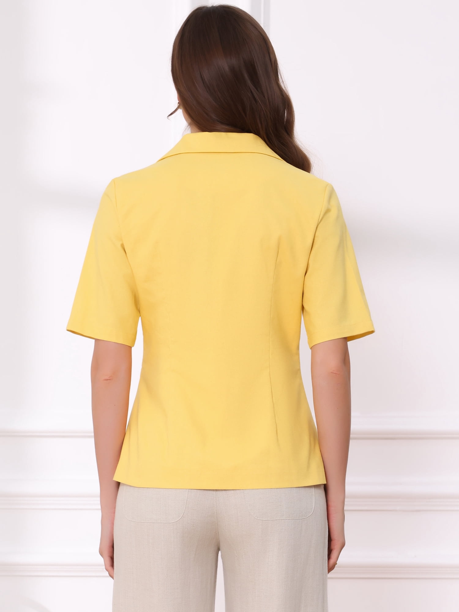 DARING DIVA Women's Linen Short Sleeve Cotton Lapel Collar Blazer XS Yellow