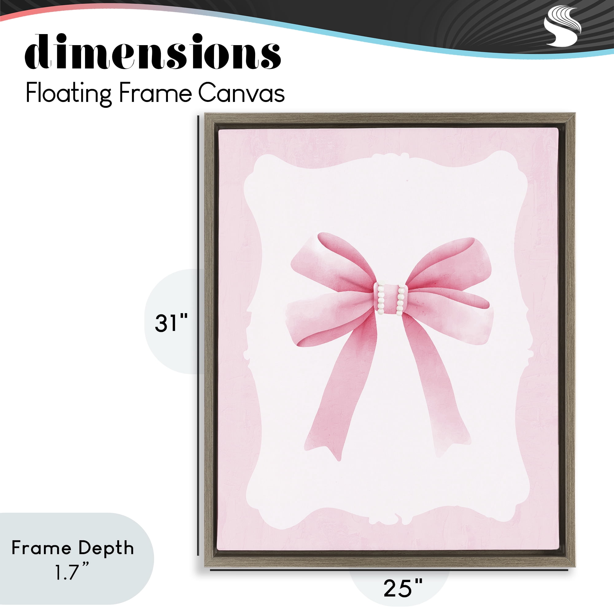 Stupell Industries Feminine Bow with Pearls Brown Framed Floater Canvas Wall Art, design by Kim Allen