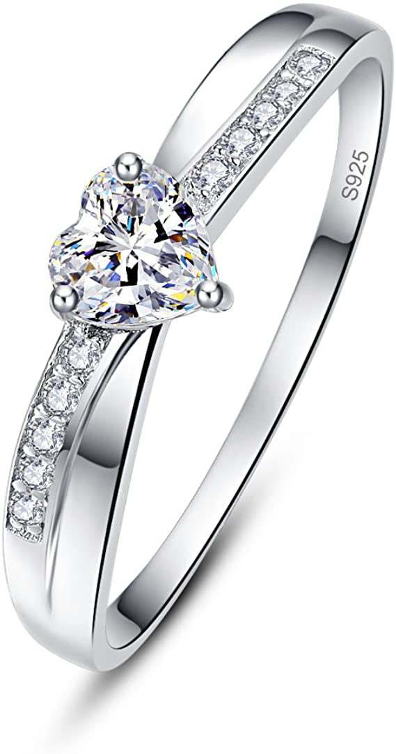 HCJ SMALL SILVER TONE CZ ENGAGEMENT WEDDING PROMISE RING SET SIZE 5-10 