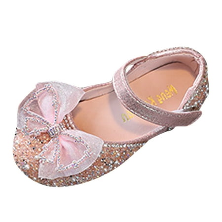 

MQLKF Fashion Spring And Summer Girls Sandals Dress Dance Performance Princess Shoes Sequin Rhinestone Mesh Bow Hook Loop Solid Color Comfortable Cute Stylish Lightweight Girls Shoes