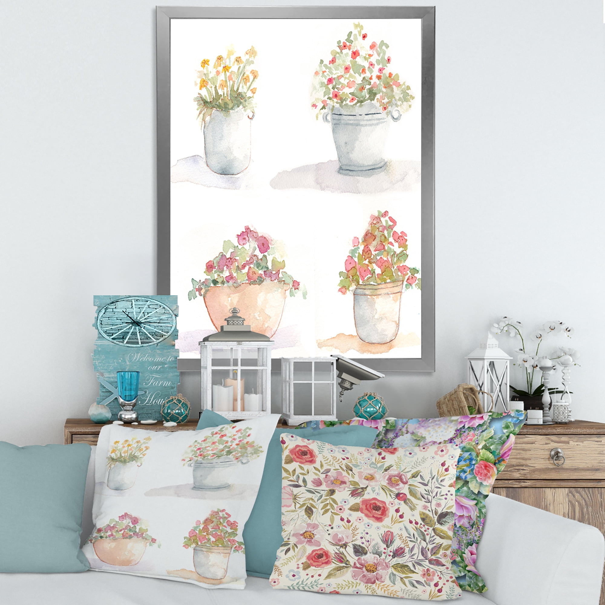 Designart 'Abstract Four Outdoor Flower Pots' Traditional Framed Art Print
