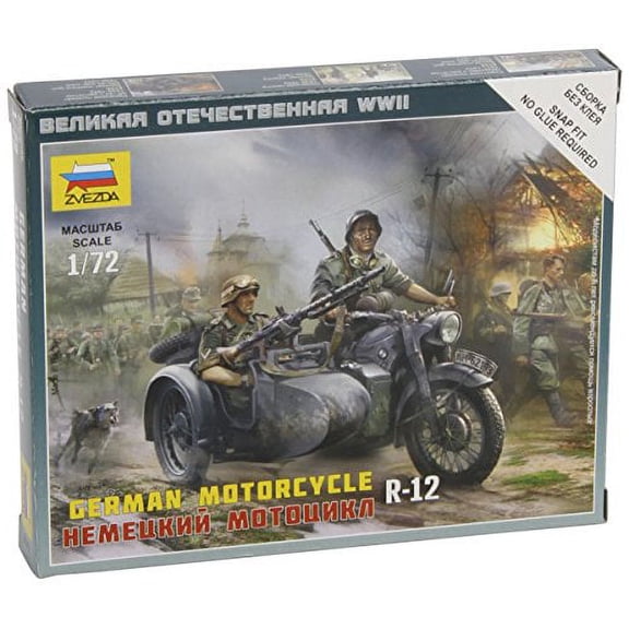 Zvezda Models 1/72 German Motorcycle R-12 with Sidecar
