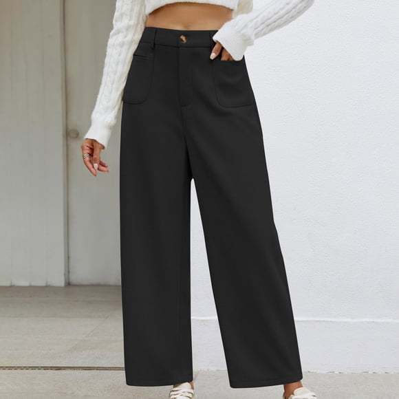 AherBiu Womens Corduroy Pants High Waisted Straight Leg Casual Pants with Pockets Fall Winter Trendy Wide Leg Trousers