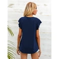 thumbnail image 2 of CALIPESSA Womens Summer Solid Short Sleeve Tunic Tops Loose Fit Casual Round Neck T-Shirt, 2 of 5