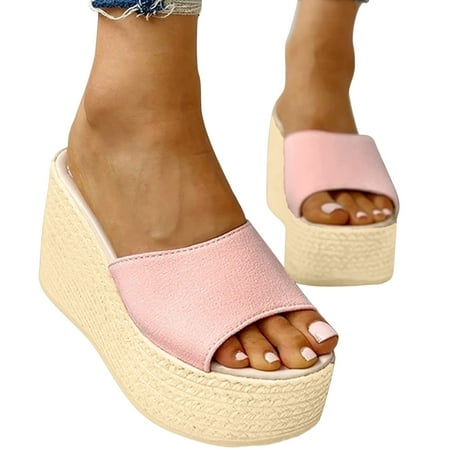 

BONIXOOM Wedge Sandals for Women Clearance Fall Slip-On Wedge Casual Fashion Shoes for Women Pink Size 9