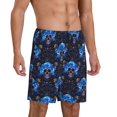 thumbnail image 2 of Pofeuu cool blue flower Skull Print Men's Soft Woven Elastic Waistband Sleep Pajama Short-Medium, 2 of 6