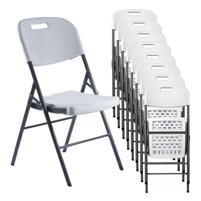 Set De 10 Sillas Plegables De Plastico Blancas Calibre .20 para Jardin Fiestas Eventos Marthing
