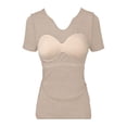 thumbnail image 4 of Comdrip V Neck Tops for Women Women's Half Sleeve V Neck T Shirts V Neck Basic T Shirts Workout Yoga Tops Casual Fitted Going Out Tops Shirts with Built in Bras for Women Beige L, 4 of 7