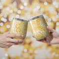 thumbnail image 2 of 12oz Stemless Wine Tumblers Yellow Ethnic Floral Pattern Vacuum Insulated Stainless Steel Travel Tumbler Cups Mug with Lid and Straw for Champaign,Cocktail,Beer with Cleaning Brush, 2 of 5
