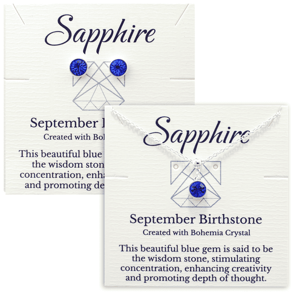 Silver September Birthstone Necklace and Stud Earrings Set with Bohemian Crystals, Silver Plated, Birthday Month Gift, Great for Mom.